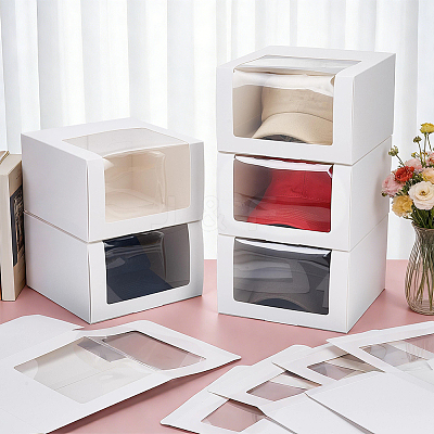 Foldable Cardboard Gift Cap Storage Boxes with Clear PVC Window CON-WH0099-66E-1