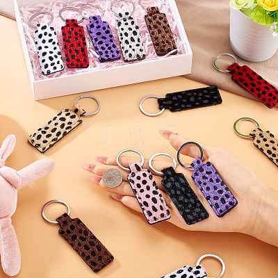 16Pcs 8 Colors Rectangle Leopard Pattern PU Leather Keychains KEYC-TA0001-38-1