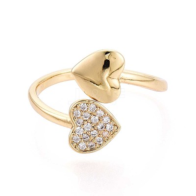 Brass Micro Pave Cubic Zirconia Cuff Rings for Women KK-T071-63G-1