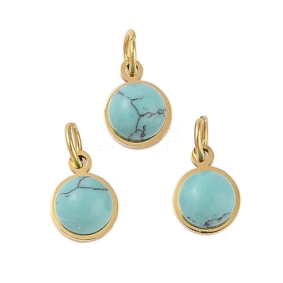 Ion Plating(IP) Synthetic Turquoise Half Round Charms with Jump Ring STAS-A097-05G-06-1