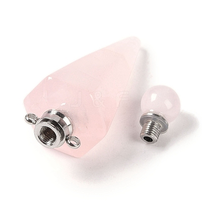 Natural Rose Quartz Faceted Cone Openable Perfume Bottle Big Pendants G-L524-18P-12-1