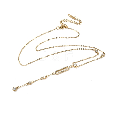 304 Stainless Steel Crystal Rhinestone Pendant Y Necklaces for Women NJEW-F375-01G-05-1