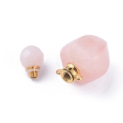 Faceted Natural Rose Quartz Openable Perfume Bottle Pendants G-P435-A-01G-1