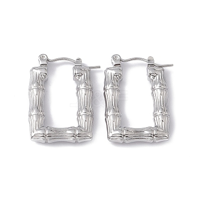 Tarnish Resistant 304 Stainless Steel Rectangle with Bamboo Hoop Earrings for Women EJEW-G314-09P-1