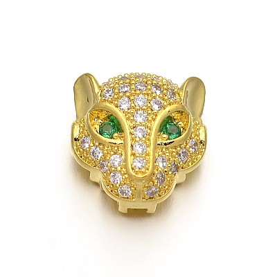 Rack Plating Brass Micro Pave Cubic Zirconia Leopard Hollow Beads ZIRC-I012-18G-RS-1