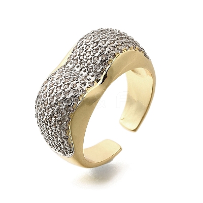 Brass Micro Pave Clear Cubic Zirconia Cuff Rings for Women RJEW-G347-12GP-1