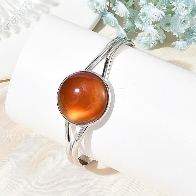 Natural Mixed Stone Flat Round Brass Cuff Bangles for Women BJEW-JB14353-1