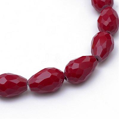 Opaque Solid Color Glass Faceted Teardrop Beads Strands GLAA-Q052B-03-1