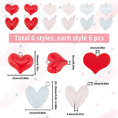 36Pcs 6 Styles Transparent & Opaque Resin Pendants RESI-SC0002-97-1