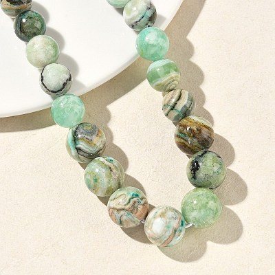 Natural Green Line Jasper Graduated Round Beaded Necklaces NJEW-F368-01P-1