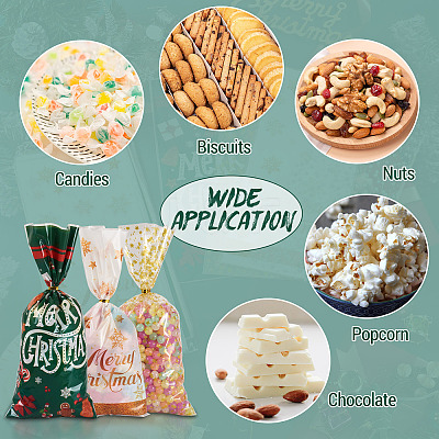 100Pcs 4 Styles Christmas Theme OPP Cellophane Candy Packaging Bags ABAG-TA0002-08-1