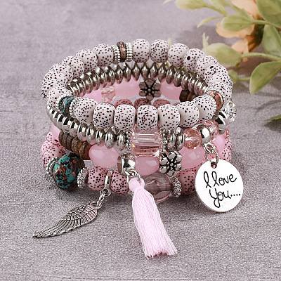 Boho Style Wood Beaded Stretch Bracelet Sets for Women WGE3C3B-64-1