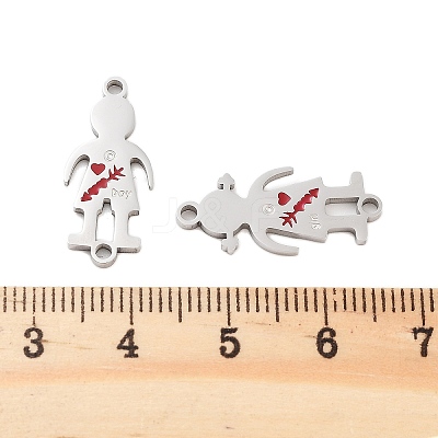 Valentine's Day 304 Stainless Steel FireBrick Enamel Boy Girl Connector Charms STAS-Z078-16P-1