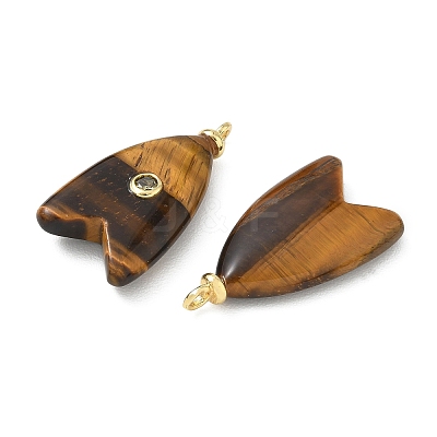 Brass & Natural Tiger Eye & Cubic Zirconia Pendants GG-CBAD360-20G-01-1