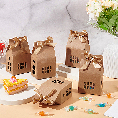 Hollow House Shaped Kraft Paper Candy Boxes CON-WH0105-12-1