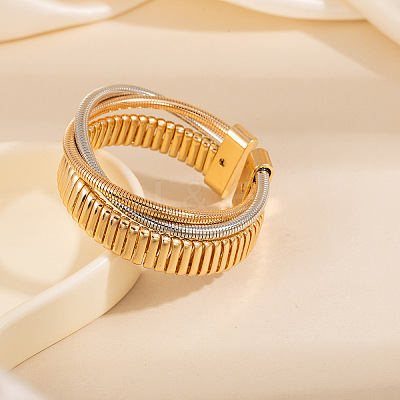 Two-tone Iron Multi-strand Snake Chain Cuff Bangles for Women BJEW-P390-01B-A-1
