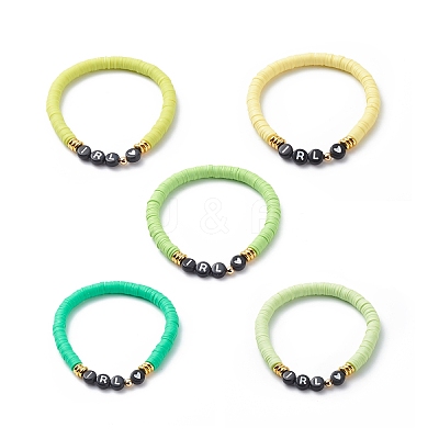 5Pcs 5 Color Polymer Clay Disc Surfer Stretch Bracelets Set BJEW-JB08801-1