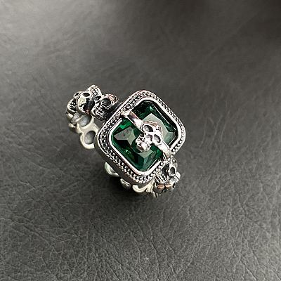 Rectangle Cubic Zirconia Solitaire Ring SKUL-PW0002-027S-02-1
