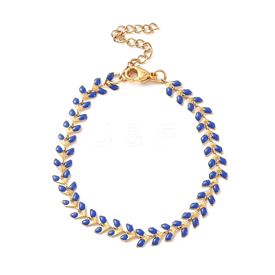 Enamel Ear of Wheat Link Chains Bracelet BJEW-P271-02G-06-1