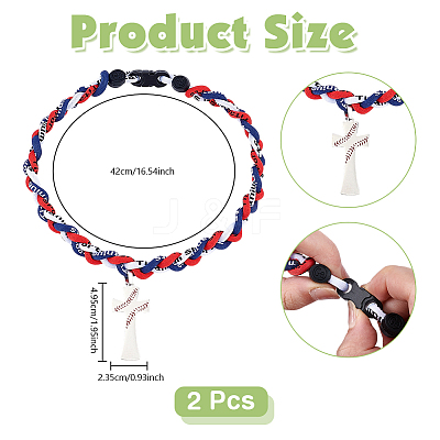 2Pcs Stainless Steel Baseball Cross Pendant Braided Nylon Cord Necklaces NJEW-UN0001-83-1
