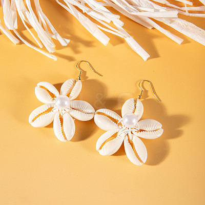 Flower Alloy Natural Shell Dangle Earrings FS-WGFCFD0-01-1