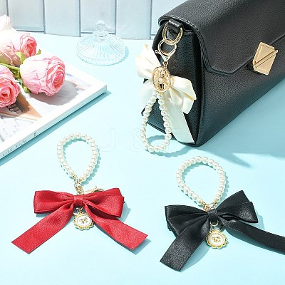 4Pcs 4 Colors Alloy Imitation Pearl Bowknot Keychains for Decorations ST-CJ0028-03-1