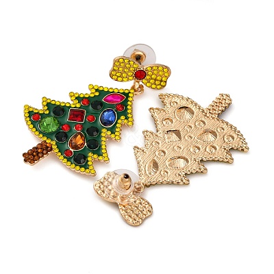 Christmas Trees with Bowknot Alloy Dangle Stud Earrings for Women EJEW-Z078-01A-1
