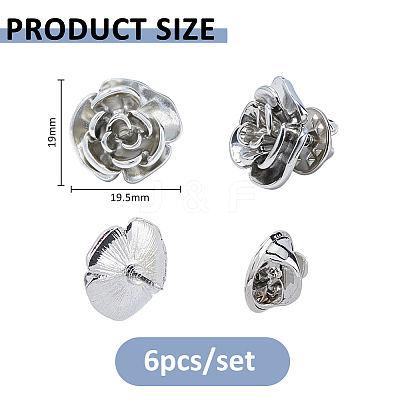 6Pcs Rose Flower Alloy Lapel Pin Backs for Backpack Clothes JEWB-FH0002-97P-1