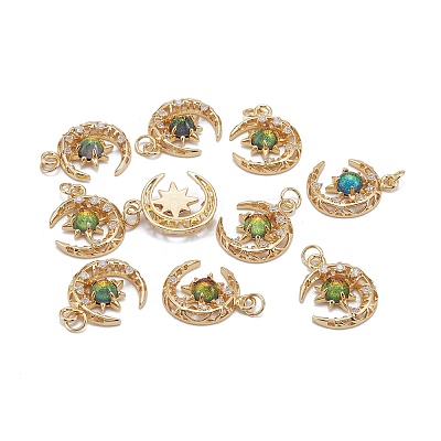 Brass Micro Pave Clear Cubic Zirconia Glass Pendants LS-ZIRC-C024-06G-02-1