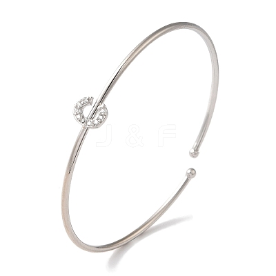 Rack Plating Brass Micro Pave Clear Cubic Zirconia Letter Open Cuff Bangles BJEW-A018-01P-C-1
