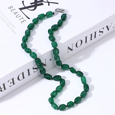 Natural Green Onyx Agate(Dyed & Heated) Nuggets Beaded Necklaces for Women NJEW-H047-07-1