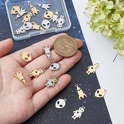 24Pcs 6 Style 201 Stainless Steel Laser Cut Pendants STAS-DC0008-58-1