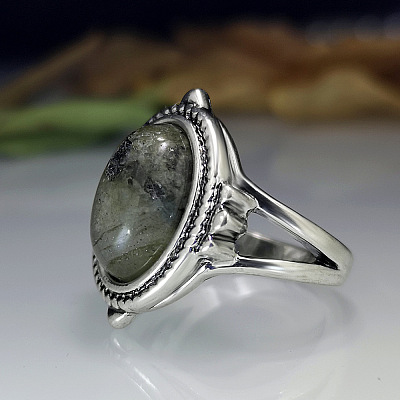 Oval Zinc Alloy Natural Labradorite Finger Rings WG970F5-04-1