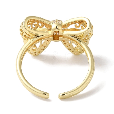 Bowknot Brass Micro Pave Clear Cubic Zirconia Open Cuff Rings for Women LS-RJEW-C098-24G-1