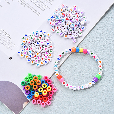 1 Bag 1200Pcs Opaque Acrylic Flat Round with Letter & Heart Beads DIY-YW0002-32-1