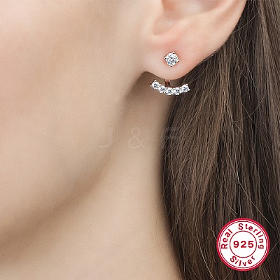 Rhodium Plated Platinum 925 Sterling Silver Micro Pave Cubic Zirconia Front Back Stud Earrings AY7937-1-1