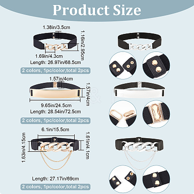 6Pcs 6 Style Polyester Elastic Belt with Iron Quick Link Chains AJEW-CP0005-13-1