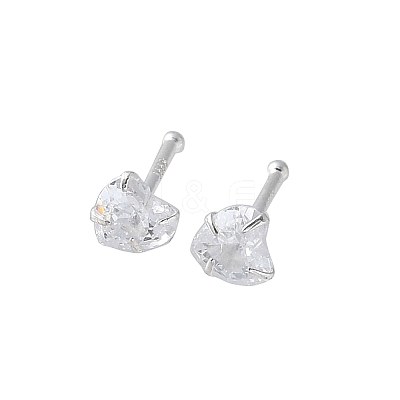 S999 Fine Silver Clear Cubic Zirconia Stud Earrings EJEW-M064-01S-01-1