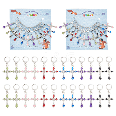 Alloy Enamel Religion Crucifix Cross Pendant Locking Stitch Markers HJEW-PH01839-1