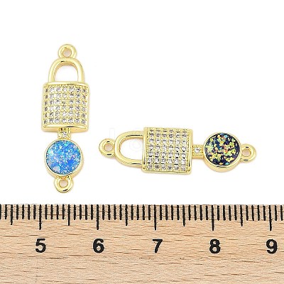 Brass Micro Pave Clear Cubic Zirconia Lock Connector Charms KK-I723-01G-1