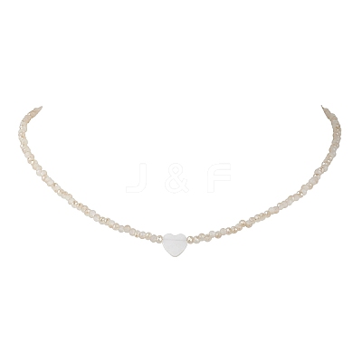Glass Beads with Shell Heart  Necklaces NJEW-JN04681-03-1