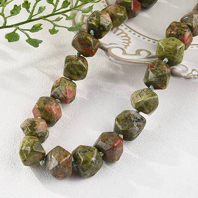 Natural Unakite Nuggets Beaded Necklaces for Women Men NJEW-K388-01U-1