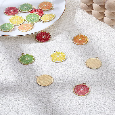 16Pcs 4 Colors Light Gold Alloy Enamel Pendants ENAM-LP0001-19-1