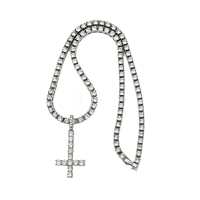 Alloy Full Crystal Rhinestone Christian Inverted Cross Pendant Necklaces NJEW-P333-01P-1