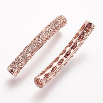 Brass Micro Pave Cubic Zirconia Tube Beads ZIRC-N025-60RG-1
