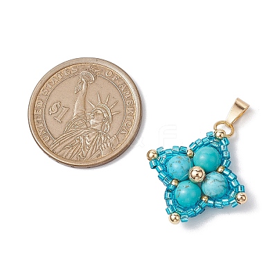 Synthetic Turquoise & Glass Seed Beaded Woven Pendants PALLOY-MZ00365-04-1