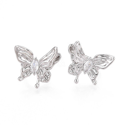 Brass Micro Pave Clear Cubic Zirconia Cuff Earrings KK-T074-38P-1