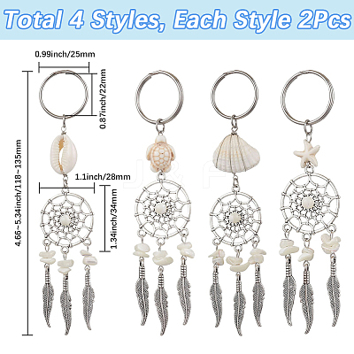 2 Sets Tibetan Style Alloy with Natural Shell & Synthetic Turquoise Keychains KEYC-SP0001-33-1