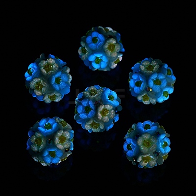 Luminous Polymer Clay Rhinestone Flower Beads RESI-C048-01A-1