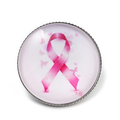 Breast Cancer Awareness Ribbon Glass Brooches JEWB-L019-01C-1